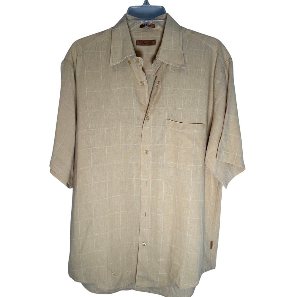 Farina I Italy Beige Linen Short Sleeve Shirt